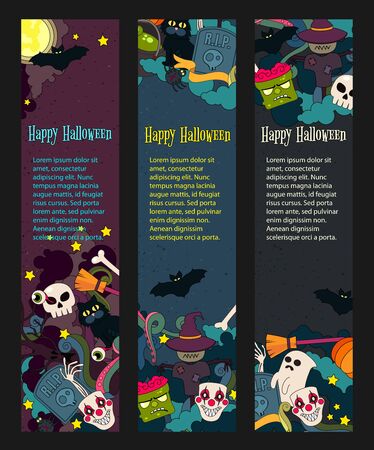 Happy Halloween hand drawn doodle style vector web banner for Halloween party.のイラスト素材