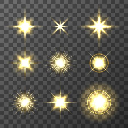 Set of Vector glowing light effect stars bursts on transparent background. Transparent stars.のイラスト素材