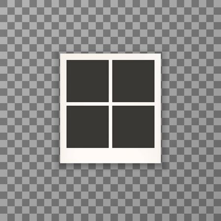 Retro photo frame with shadow, four pictures from photobooth isolated on transparent background. Vintage photo frame mock-up for documents. Vector illustration. Eps 10.のイラスト素材