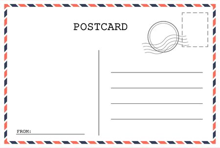 Postcard template. Post envelope with stamp. Vector illustration. EPS 10,のイラスト素材