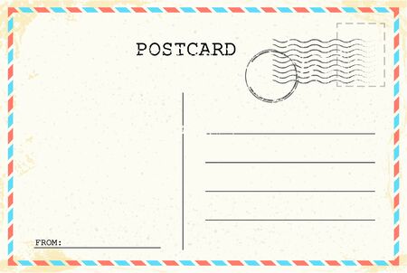 Postcard template. Old vintage Retro envelope with stamp. Vector illustration. EPS 10.のイラスト素材