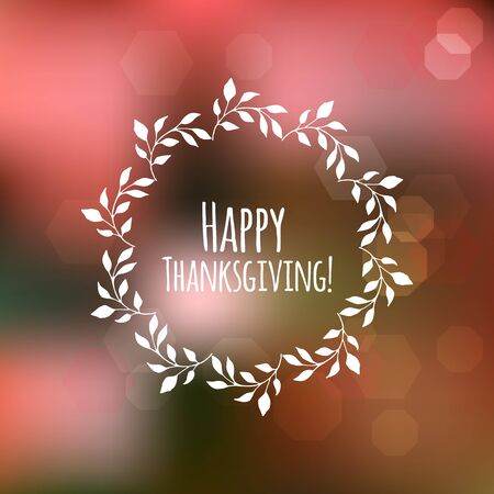 Typography Happy Thanksgiving lettering autumn hand drawn wreath ,autumn blur background.のイラスト素材