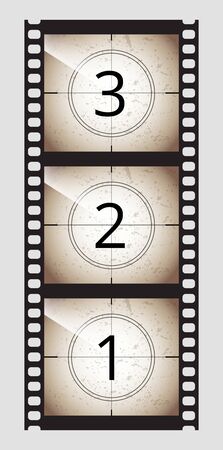 Monochrome brown grunge film movie tape countdown frame 3 2 1 Vector stock illustrationのイラスト素材