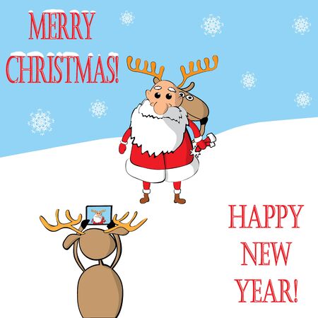 Santa Claus and reindeer photographedのイラスト素材