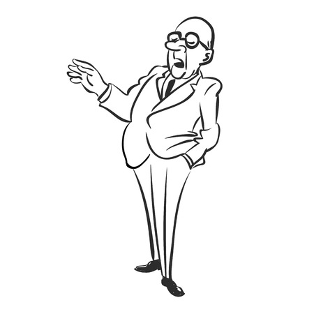 Business man standing in dark suit with hand in his pockets, isolated vector drawingの写真素材
