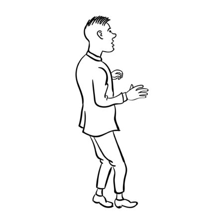scared guy vector stick cartoon black and whiteのイラスト素材