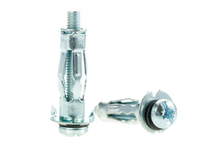 Round head cross-slit metric thread zinc coated anchor tie bolts, isolated close-upの写真素材