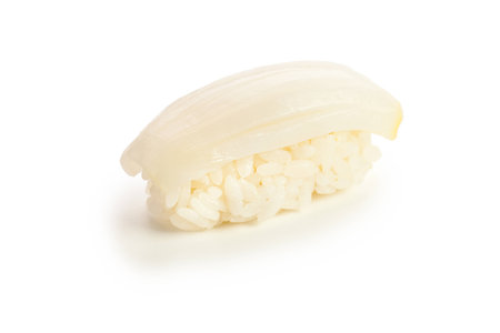 single served ika nigiri sushi made of squid - isolatedの写真素材