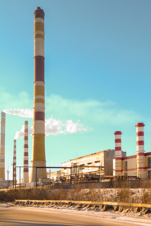 tall chimneys and complex structures of hydro-electric stationのeditorial素材