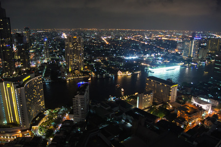 View of the city from the height of the river lit at nightのeditorial素材