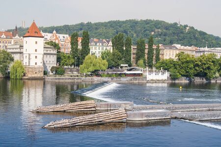 passage for boats on the riverの写真素材