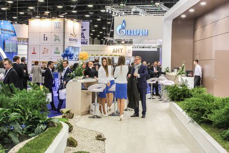 St. Petersburg, Russia - 6 October, 2015.Expo forum. International Gas Forum. People at the forum at sector and green area.のeditorial素材