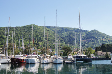 Yachts at the pier. Sea race on yachts in the Bay of Kotor Adriatic Sea.のeditorial素材