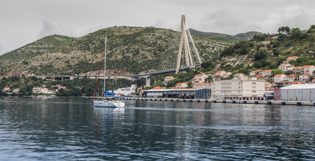 The town of Tivat and the coast of the Bay of Kotor in Montenegro.のeditorial素材