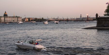 In view of Palace Bridge. Travel types of summer Saint-Petersburg along the Neva River.のeditorial素材