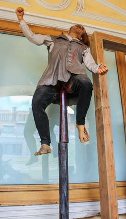 Human figure impalement. Wax Museum Gallery Bolshoi Gostiny Dvor in St. Petersburg.のeditorial素材