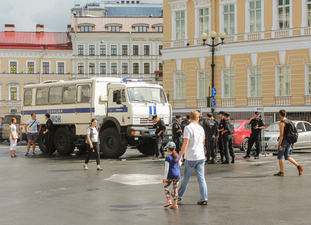 Soldiers of special forces on the streets. Festive day of the Navy in St. Petersburg.のeditorial素材