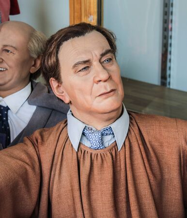 Figure Chairman Leonid Brezhnev Politburo. Wax Museum Gallery Bolshoi Gostiny Dvor in St. Petersburg.のeditorial素材