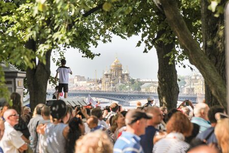 The crowd on the waterfront during the parade. Festive day of the Navy in St. Petersburg.のeditorial素材