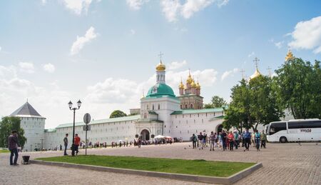 Tourists on the square at St. Sightseeing and tourist places of the city of Sergiev Posad.のeditorial素材