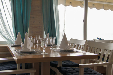 The interior of the restaurant on the beach.