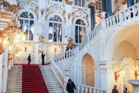 Jordanian Interior Detail stairs Hermitage. A visit to the Hermitage as part of a cultural forum in St. Petersburg.のeditorial素材
