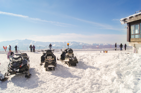 Snowmobiling on site. The complex mountain-ski runs and facilities in the village of Rosa Khutor.のeditorial素材
