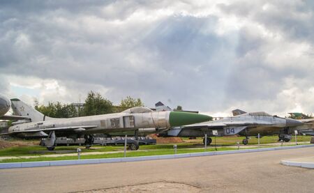 Exhibition of military aircraft. The museum of vintage cars and military equipment.のeditorial素材