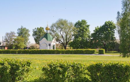 A small rural chapel. Summer rural landscape the nature of central Russia.のeditorial素材