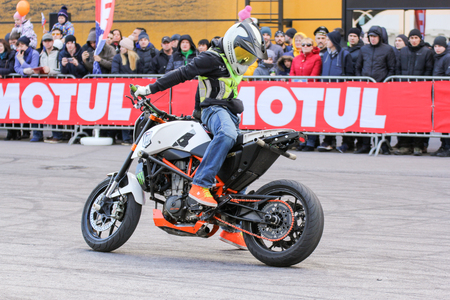 Motoshow for the public. Sports motorcycle show of bikers on the open area.のeditorial素材