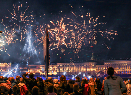 Festive night show of graduates of St. Petersburg Scarlet sailsの写真素材