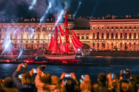 Festive night show of graduates of St. Petersburg Scarlet sailsの写真素材