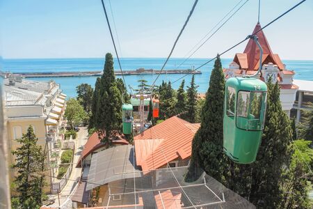 Cable car over the roofs. City views of Yalta from the height of the cable car.のeditorial素材