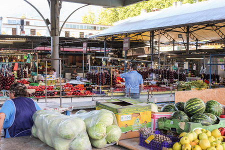 Products and people in the central market of Yalta.のeditorial素材