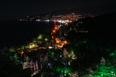 Night surroundings and adjoining territories of hotel Yalta Intourist.のeditorial素材