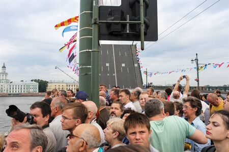 Festive parade of warships on the Neva River in St. Petersburg.のeditorial素材