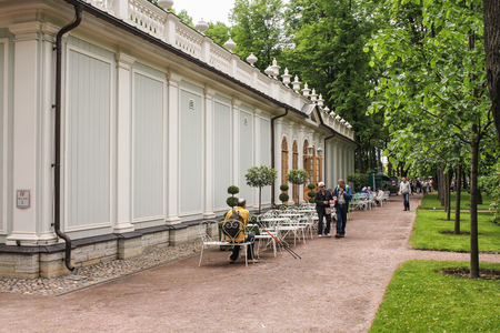 Walking through the Summer Garden of St. Petersburg in cloudy, rainy weather.のeditorial素材