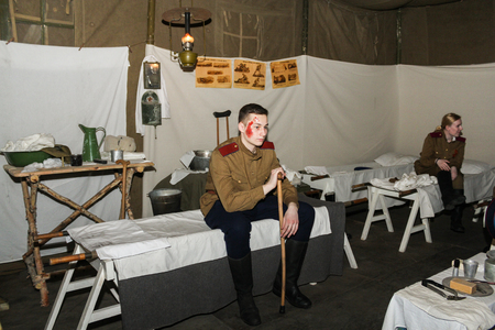 Expositions of fragments of the military field hospital at the Lenrezerv exhibition.のeditorial素材