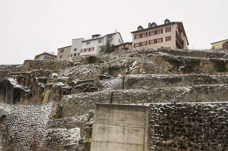 Spring snow landscapes along the motorways and in the cities of Europe.の写真素材