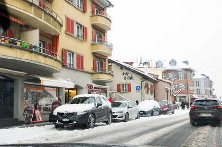 Spring snow landscapes along the motorways and in the cities of Europe.のeditorial素材