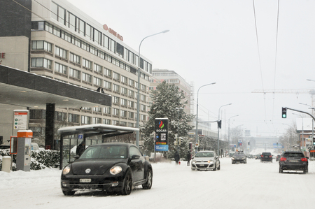 Spring snow landscapes along the motorways and in the cities of Europe.のeditorial素材