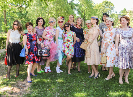 Retro show group on the city day holiday in St. Petersburg.のeditorial素材