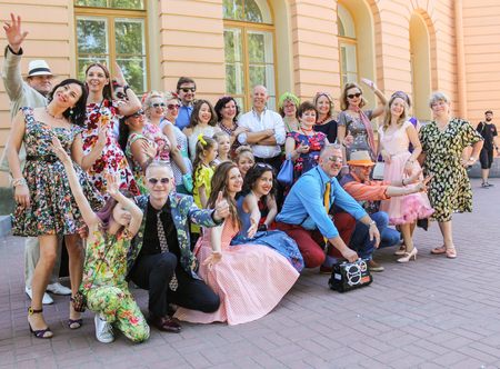 Retro show group on the city day holiday in St. Petersburg.のeditorial素材