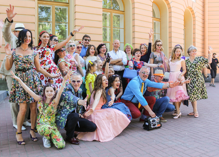 Retro show group on the city day holiday in St. Petersburg.のeditorial素材