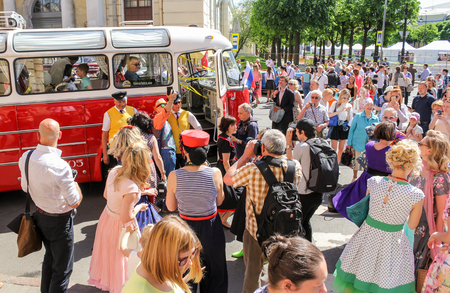 Retro show group on the city day holiday in St. Petersburg.のeditorial素材
