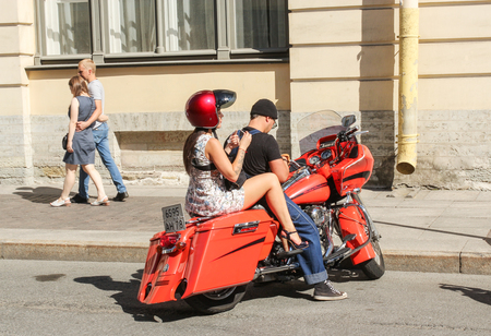 The annual Harley Davidson Motofestival on the street of the architect Rossi and Ostrovsky Square in St. Petersburg.のeditorial素材