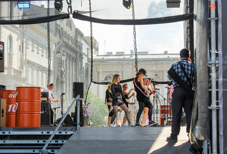 The annual Harley Davidson Motofestival on the street of the architect Rossi and Ostrovsky Square in St. Petersburg.のeditorial素材