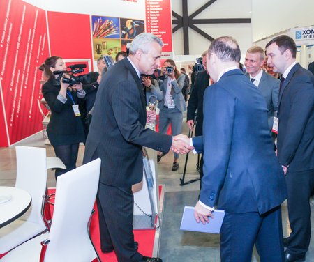 Business people and visitors to the energy forum in St. Petersburg.のeditorial素材
