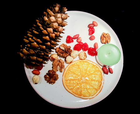 Festively decorated food and dishes with dessert.の写真素材