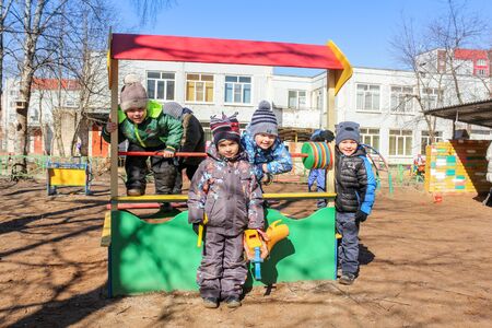 Children on the street playground in kindergarten.のeditorial素材